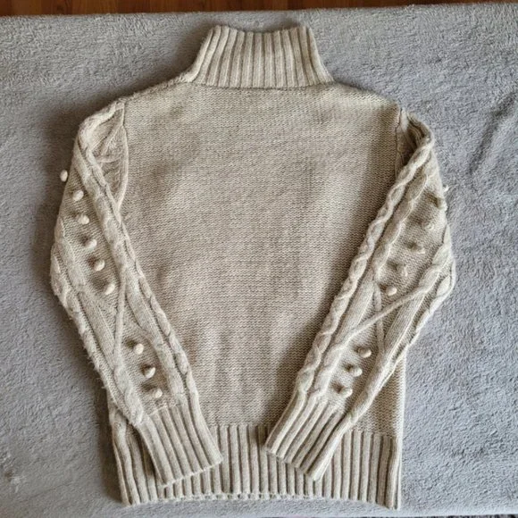 Cupcakes and Cashmere mock neck cable knit pompom sweater size medium - Picture 11 of 14